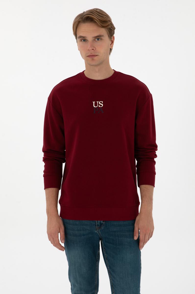 Erkek Comfort Fit Bisiklet Yaka Bordo Basic Sweatshirt