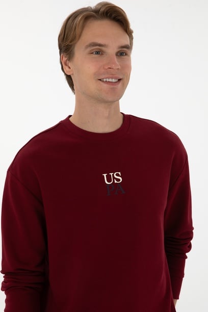 Erkek Comfort Fit Bisiklet Yaka Bordo Basic Sweatshirt