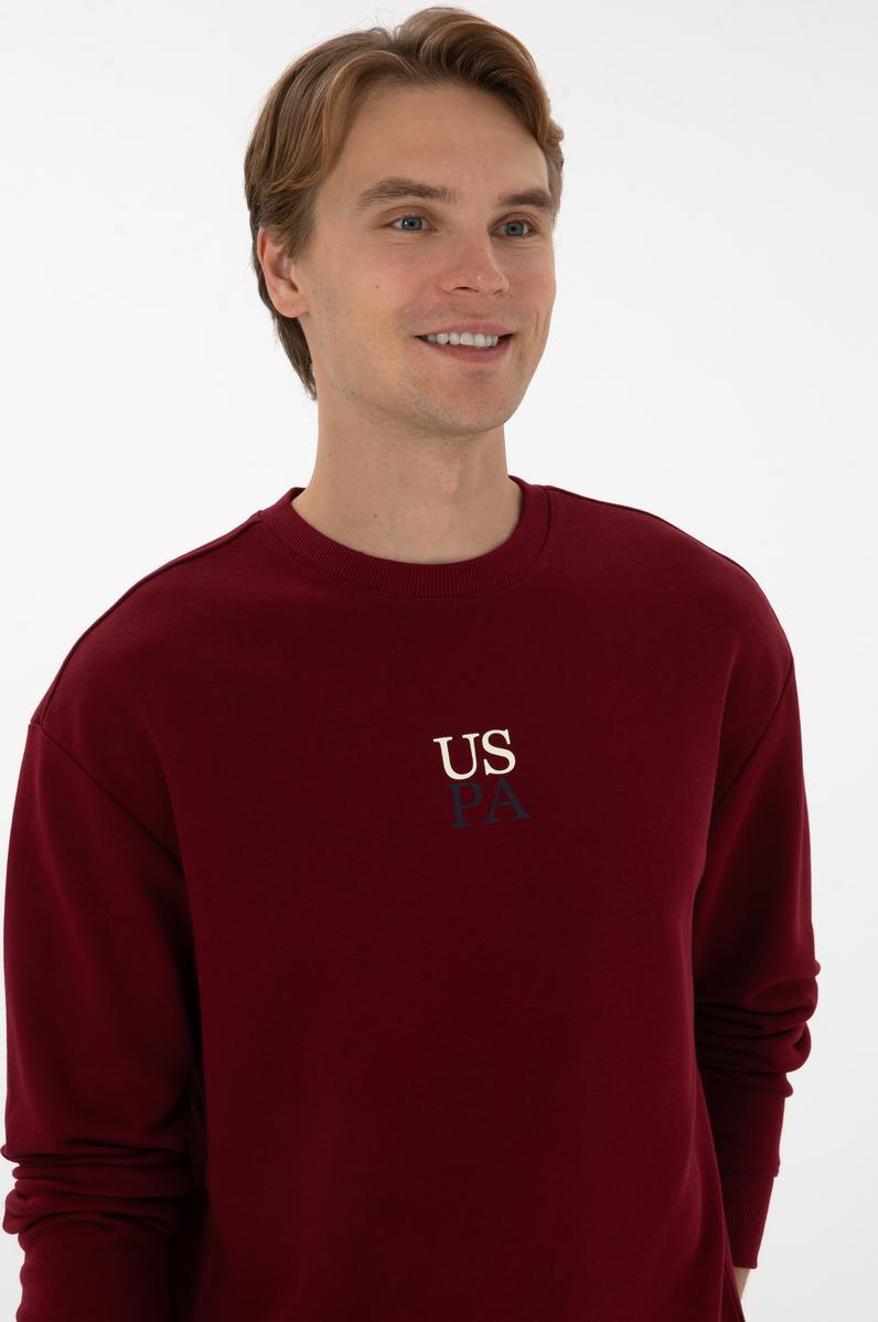 Erkek Comfort Fit Bisiklet Yaka Bordo Basic Sweatshirt