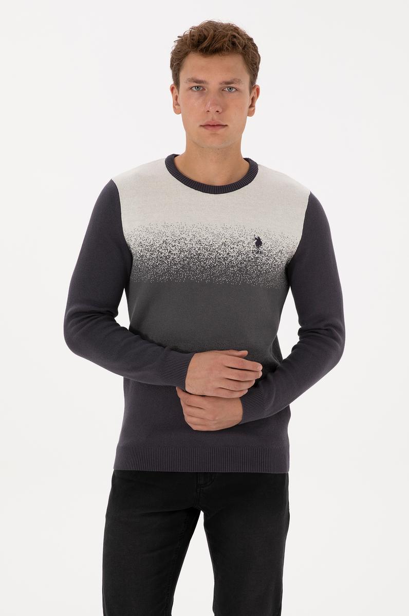 Erkek Regular Fit Bisiklet Yaka Antrasit Kazak