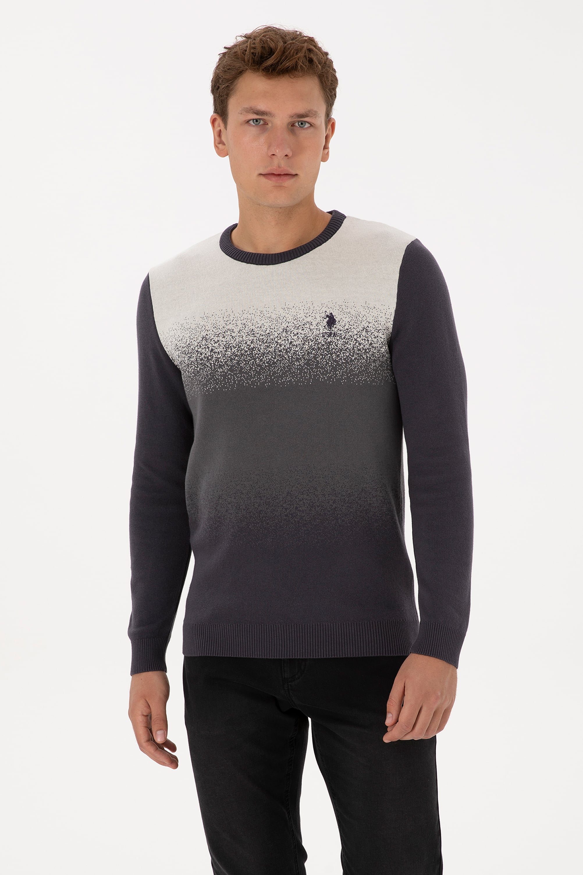 Erkek Regular Fit Bisiklet Yaka Antrasit Kazak - Image 3
