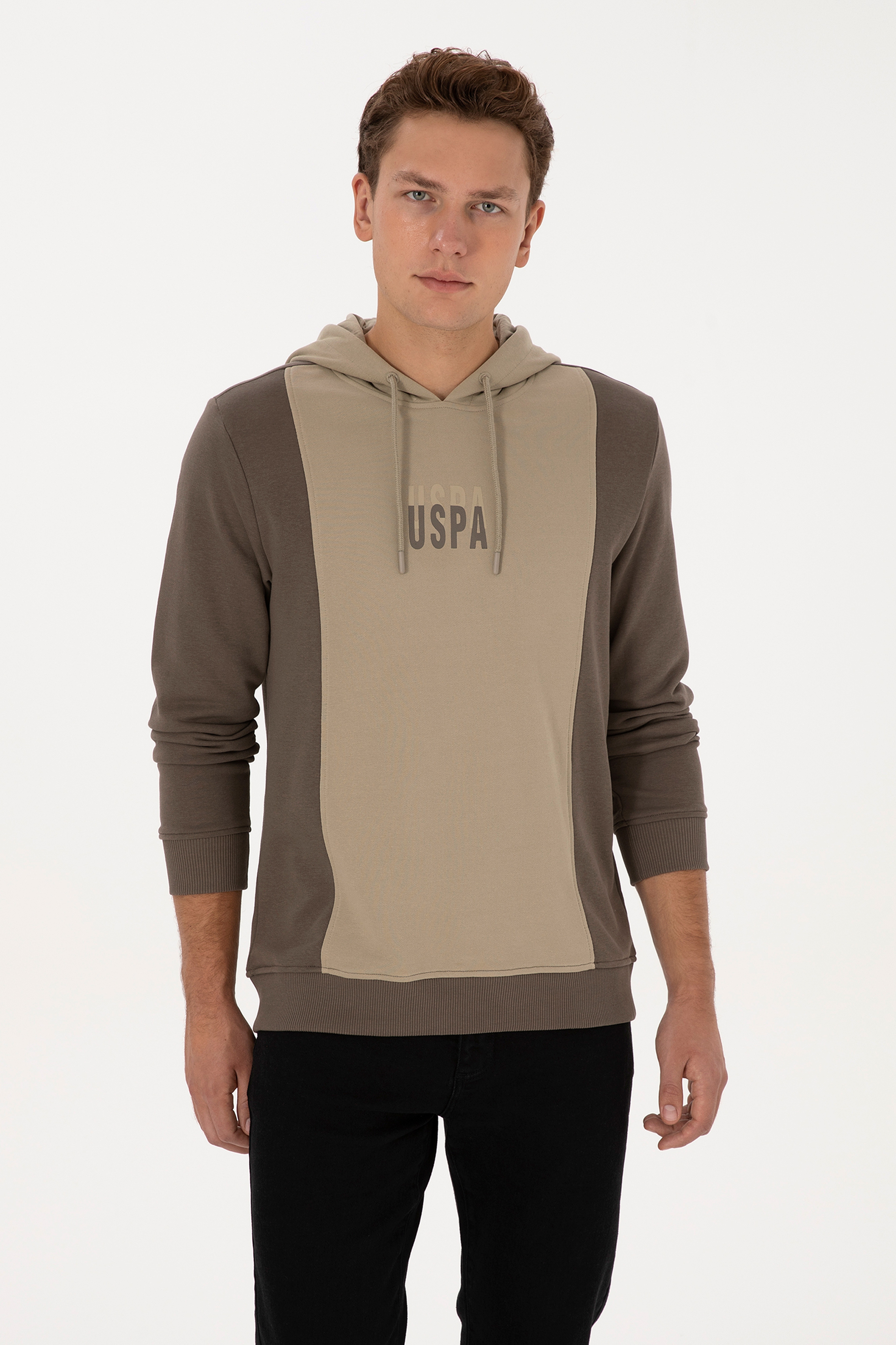 Erkek Regular Fit Kapüşonlu Vizon Sweatshirt - Image 1