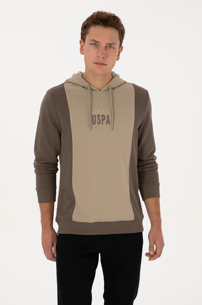 Erkek Regular Fit Kapüşonlu Vizon Sweatshirt