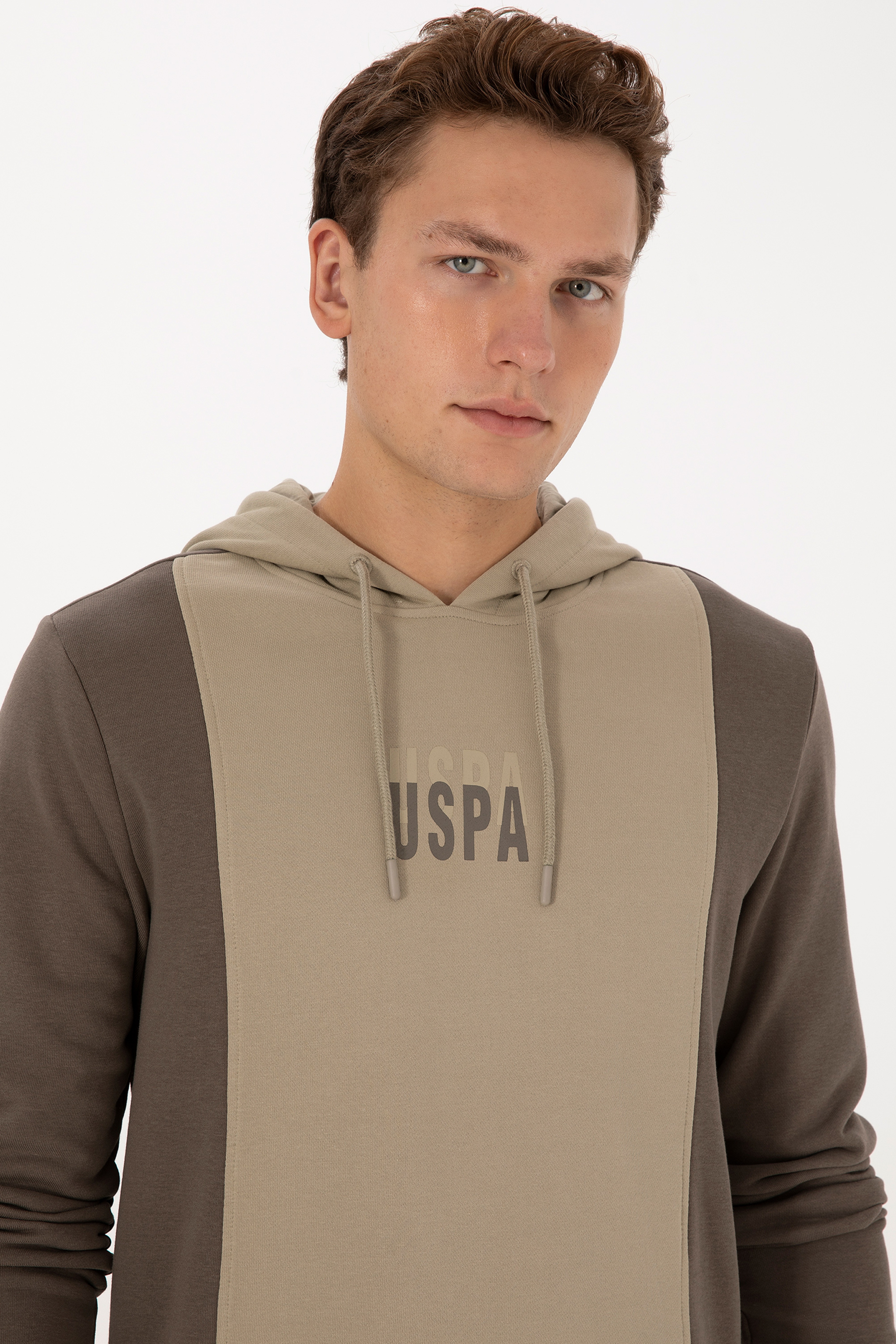 Erkek Regular Fit Kapüşonlu Vizon Sweatshirt - Image 2
