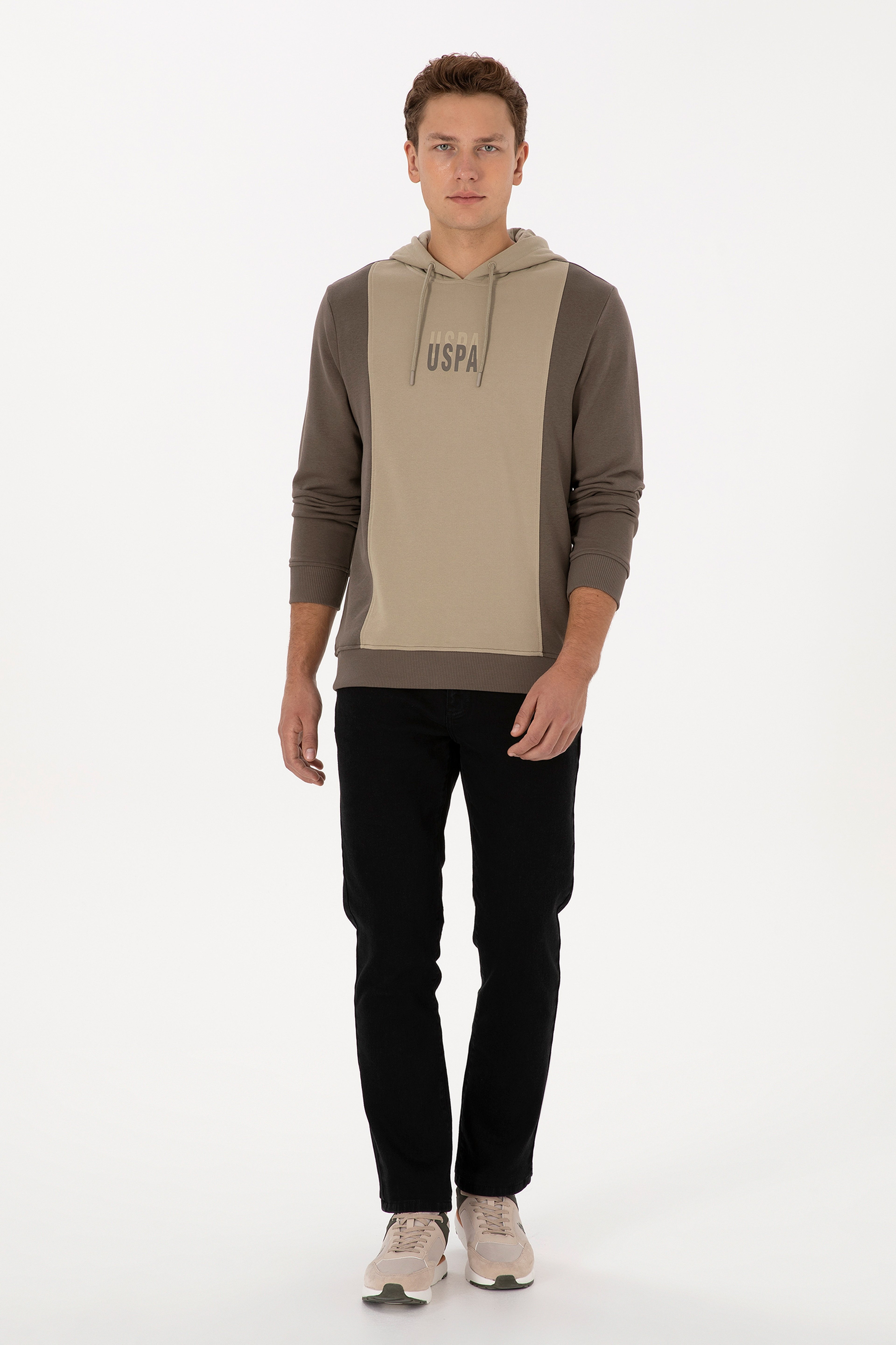 Erkek Regular Fit Kapüşonlu Vizon Sweatshirt