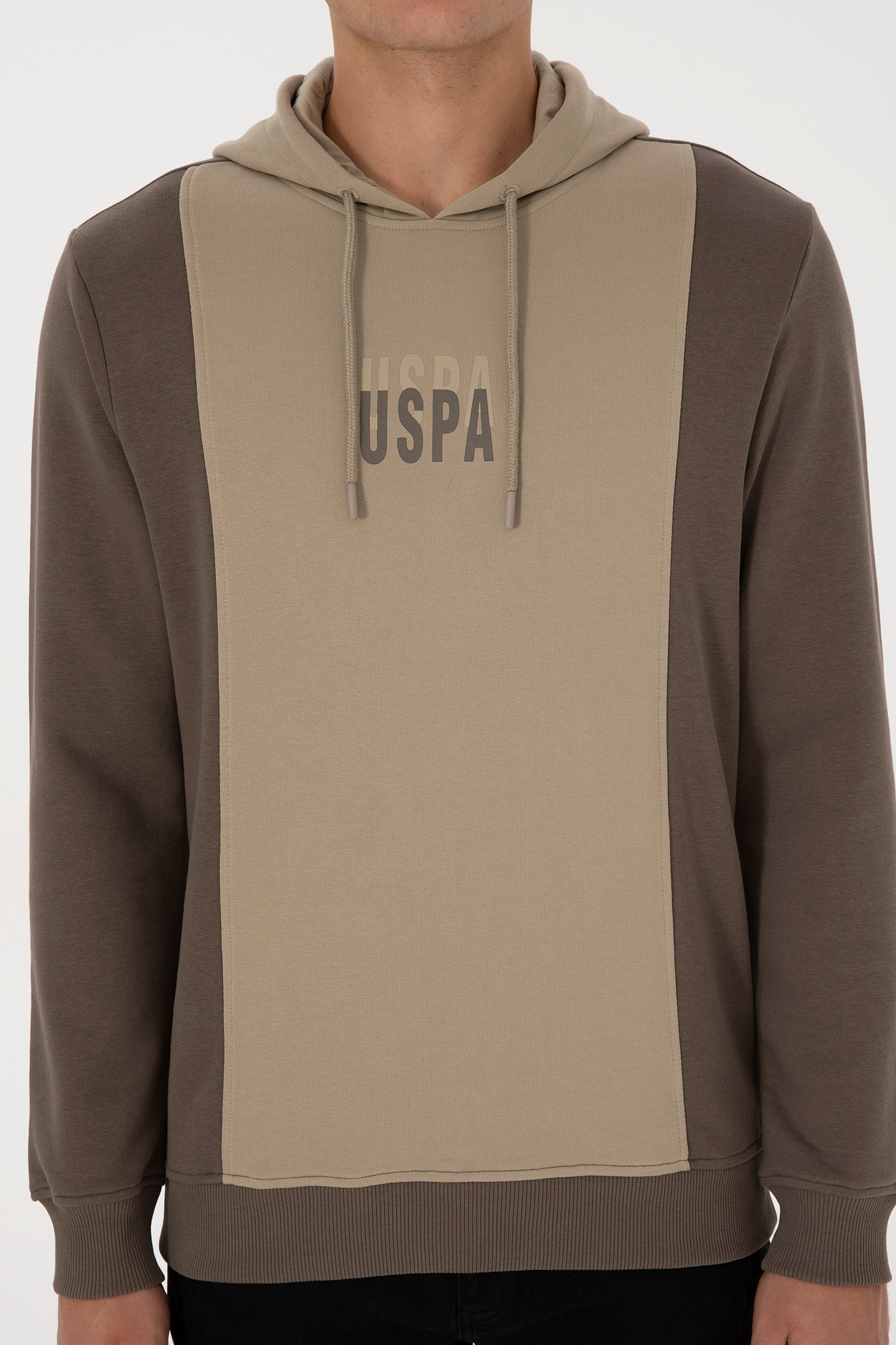 Erkek Regular Fit Kapüşonlu Vizon Sweatshirt - Image 6