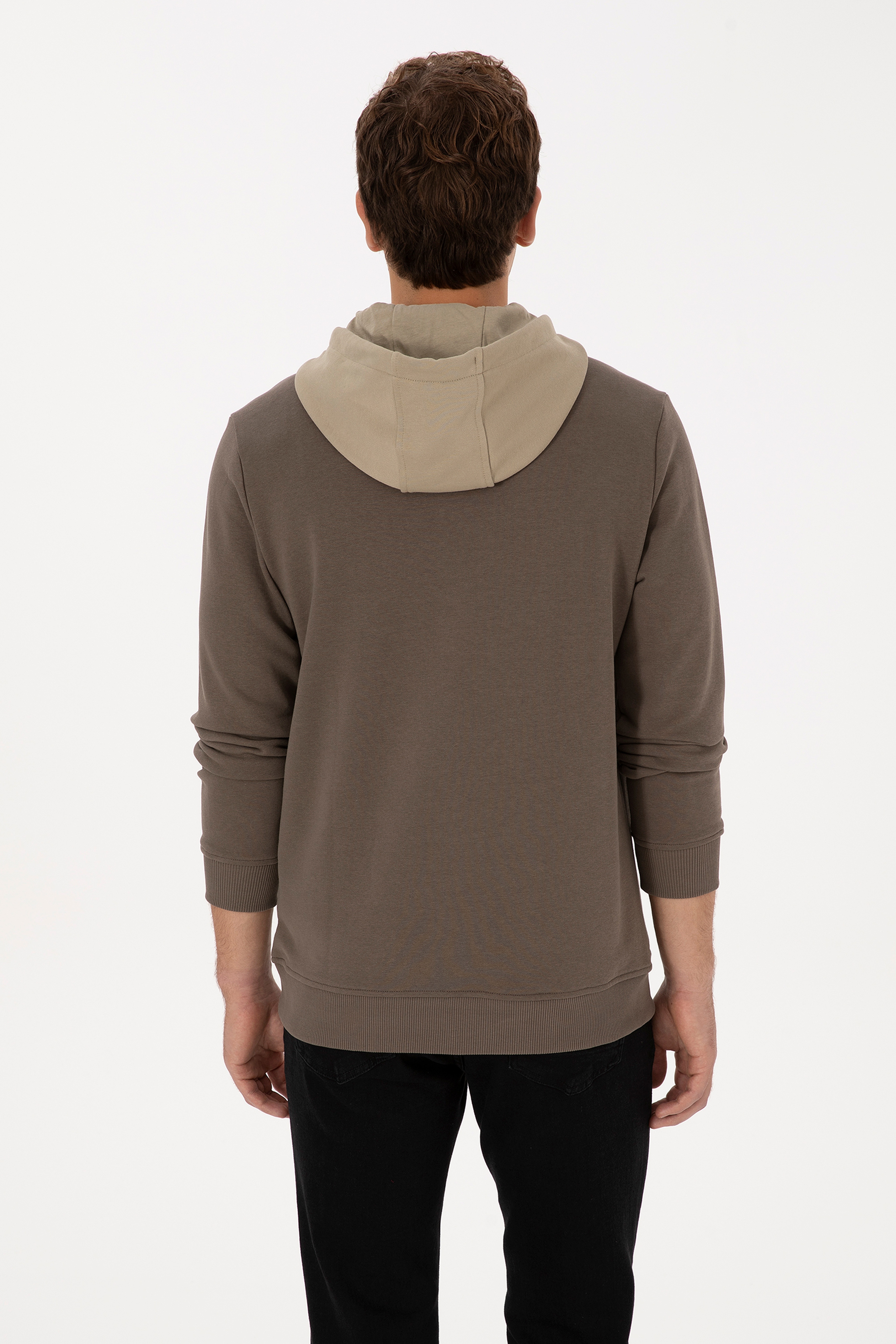 Erkek Regular Fit Kapüşonlu Vizon Sweatshirt