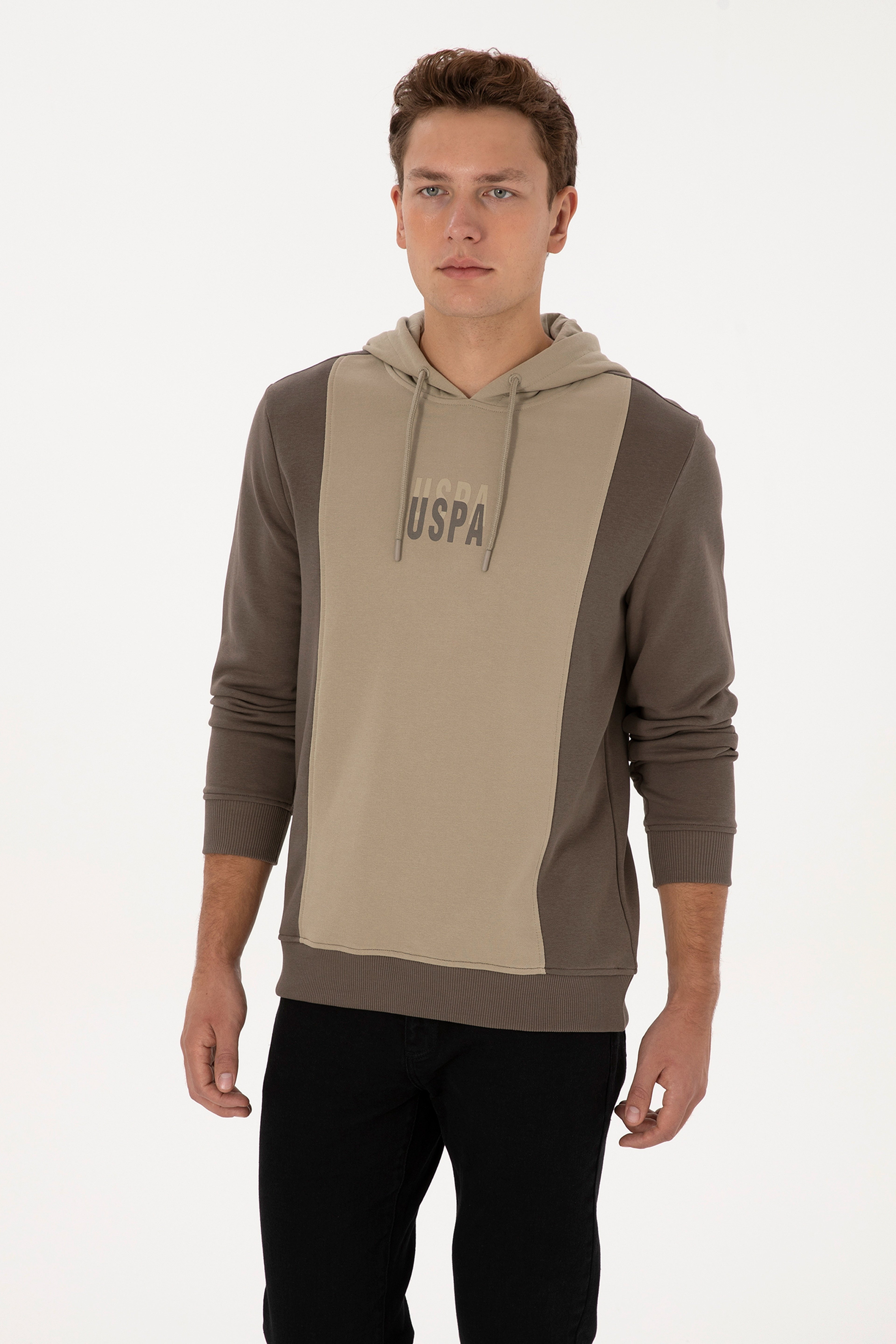 Erkek Regular Fit Kapüşonlu Vizon Sweatshirt - Image 3