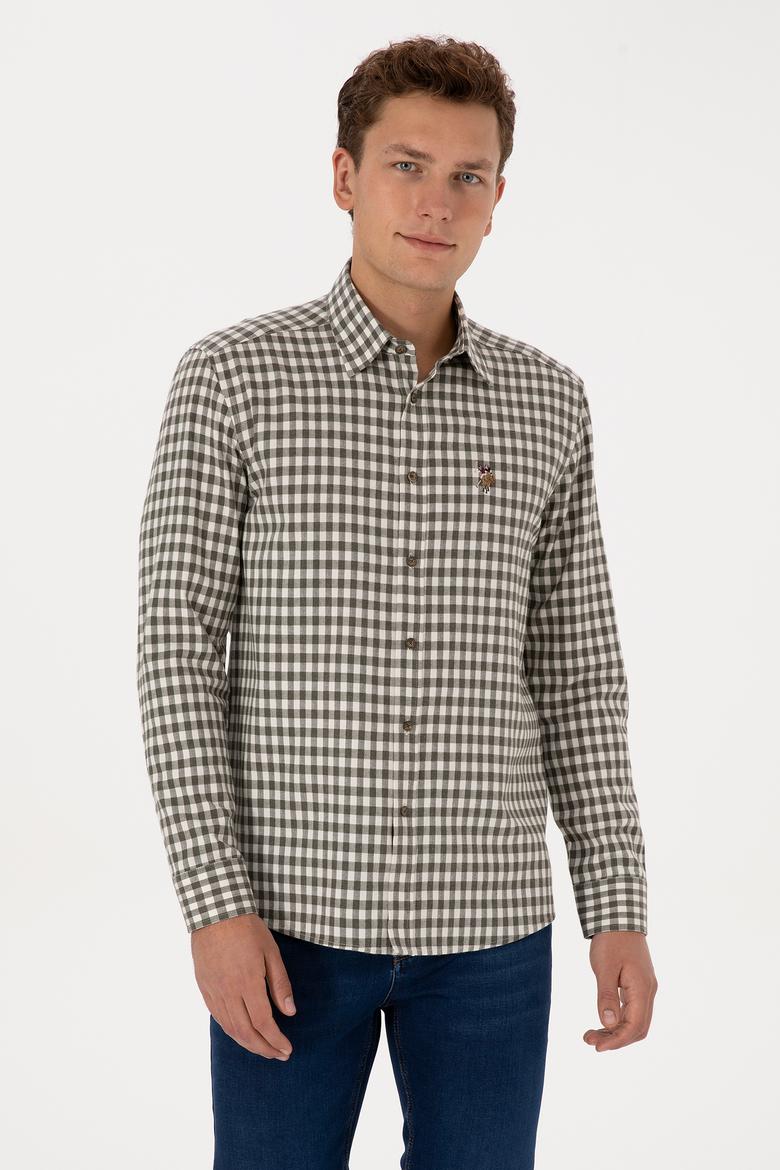 Erkek Koyu Yeşil Uzun Kollu Kareli Gömlek - 50316593006