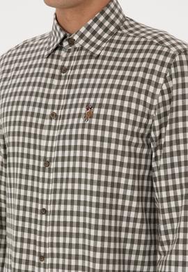 Erkek Koyu Yeşil Uzun Kollu Kareli Gömlek - 50316593006