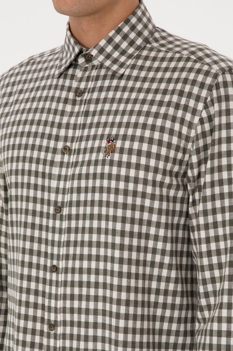 Erkek Koyu Yeşil Uzun Kollu Kareli Gömlek