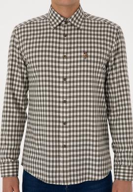 Erkek Koyu Yeşil Uzun Kollu Kareli Gömlek - 50316593006