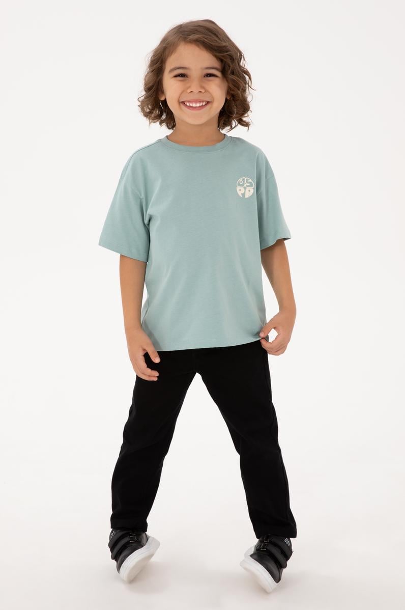 Erkek Çocuk Mint Bisiklet Yaka Basic Tişört