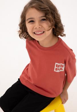 Erkek Çocuk Gül Kurusu Bisiklet Yaka Tişört - 50314961155