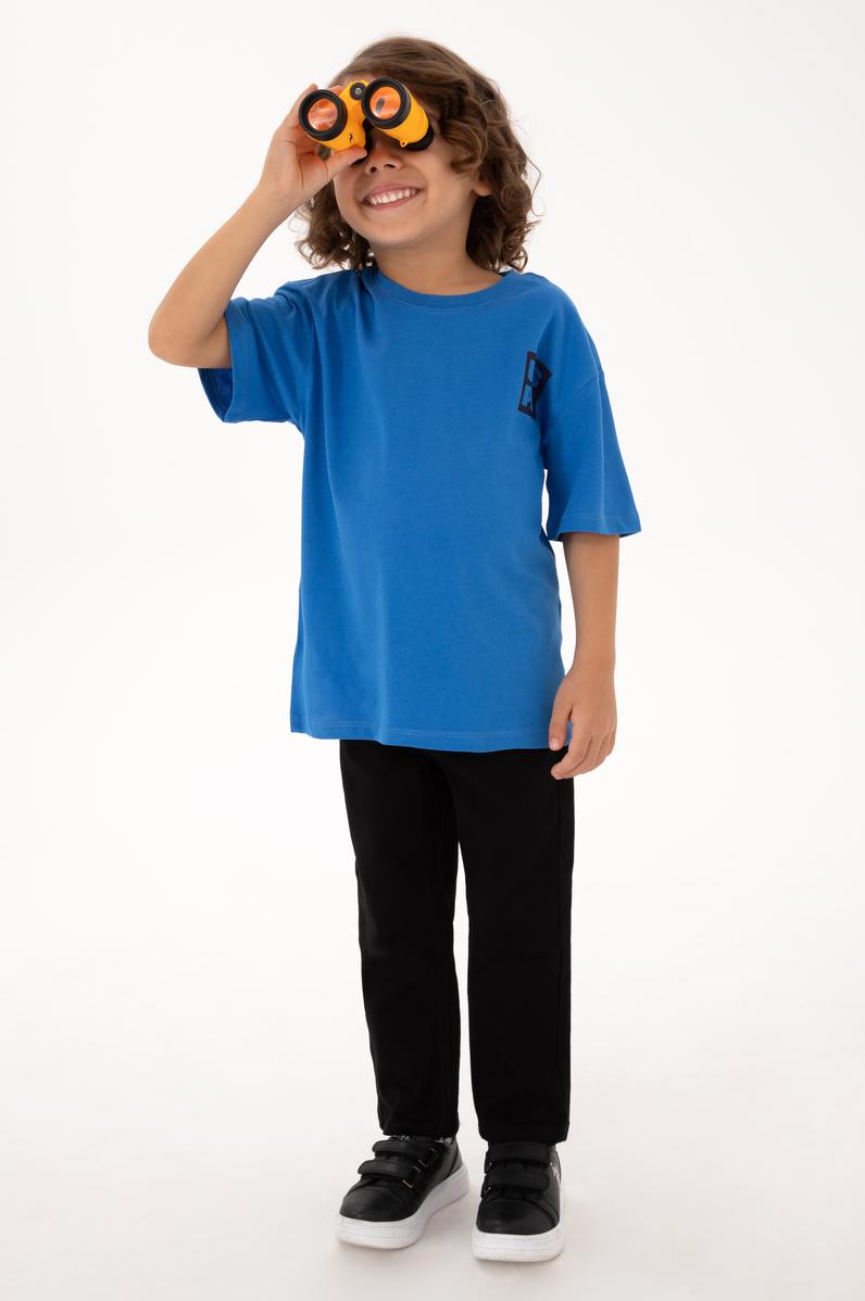 Erkek Çocuk Koyu Mavi Bisiklet Yaka Tişört