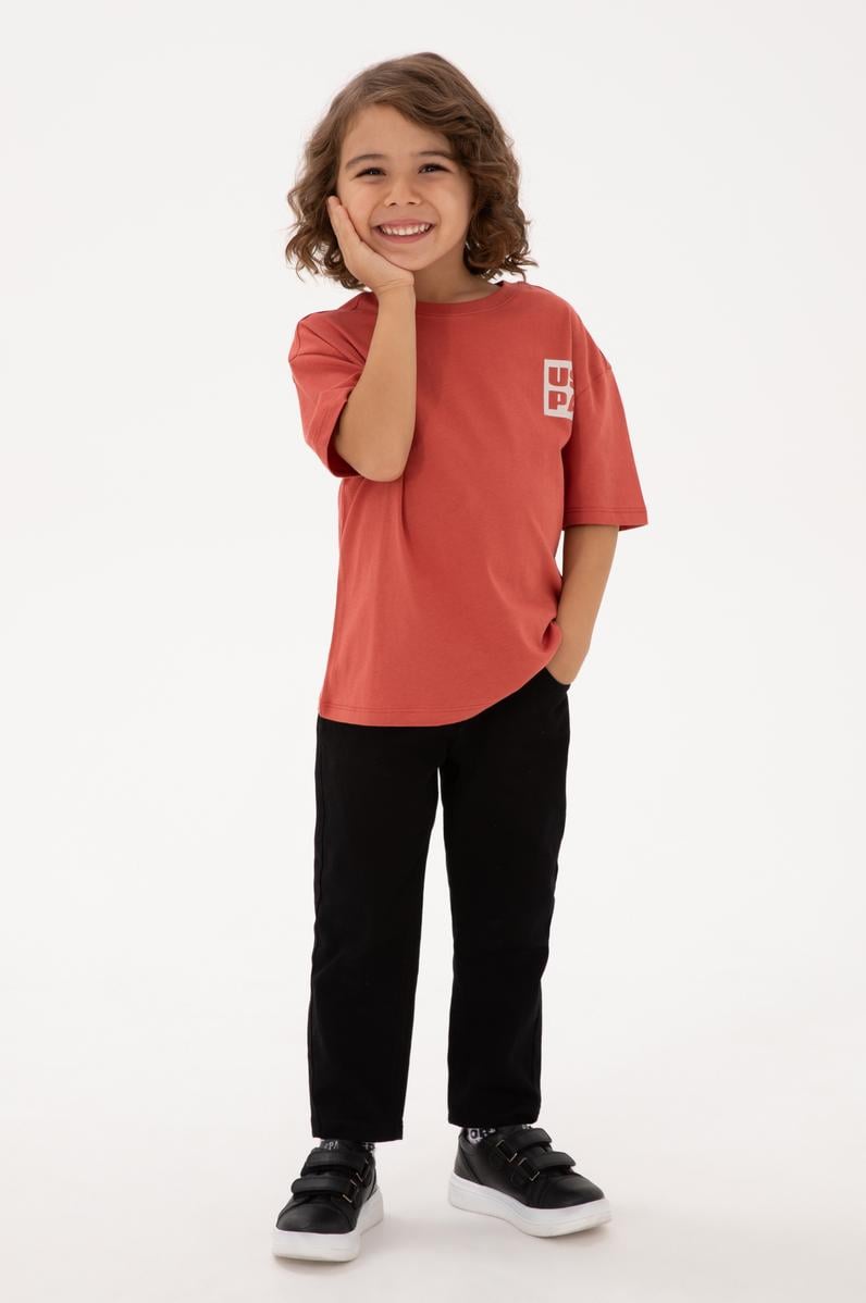 Erkek Çocuk Gül Kurusu Bisiklet Yaka Tişört