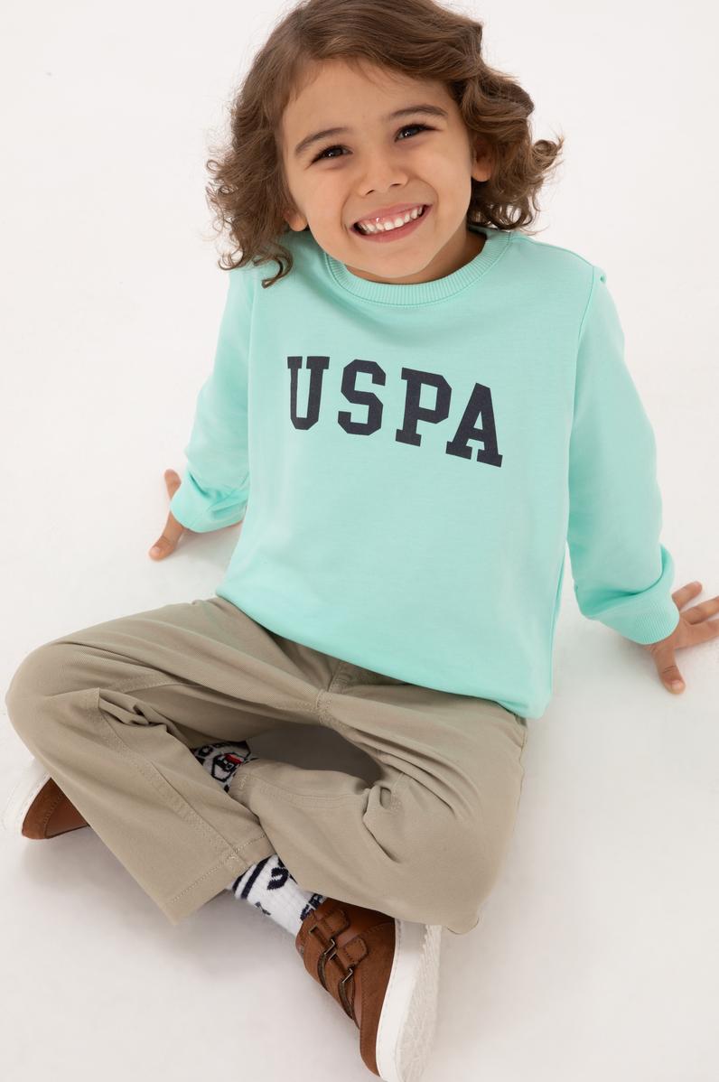 Erkek Çocuk Yeşil Basic Bisiklet Yaka Sweatshirt