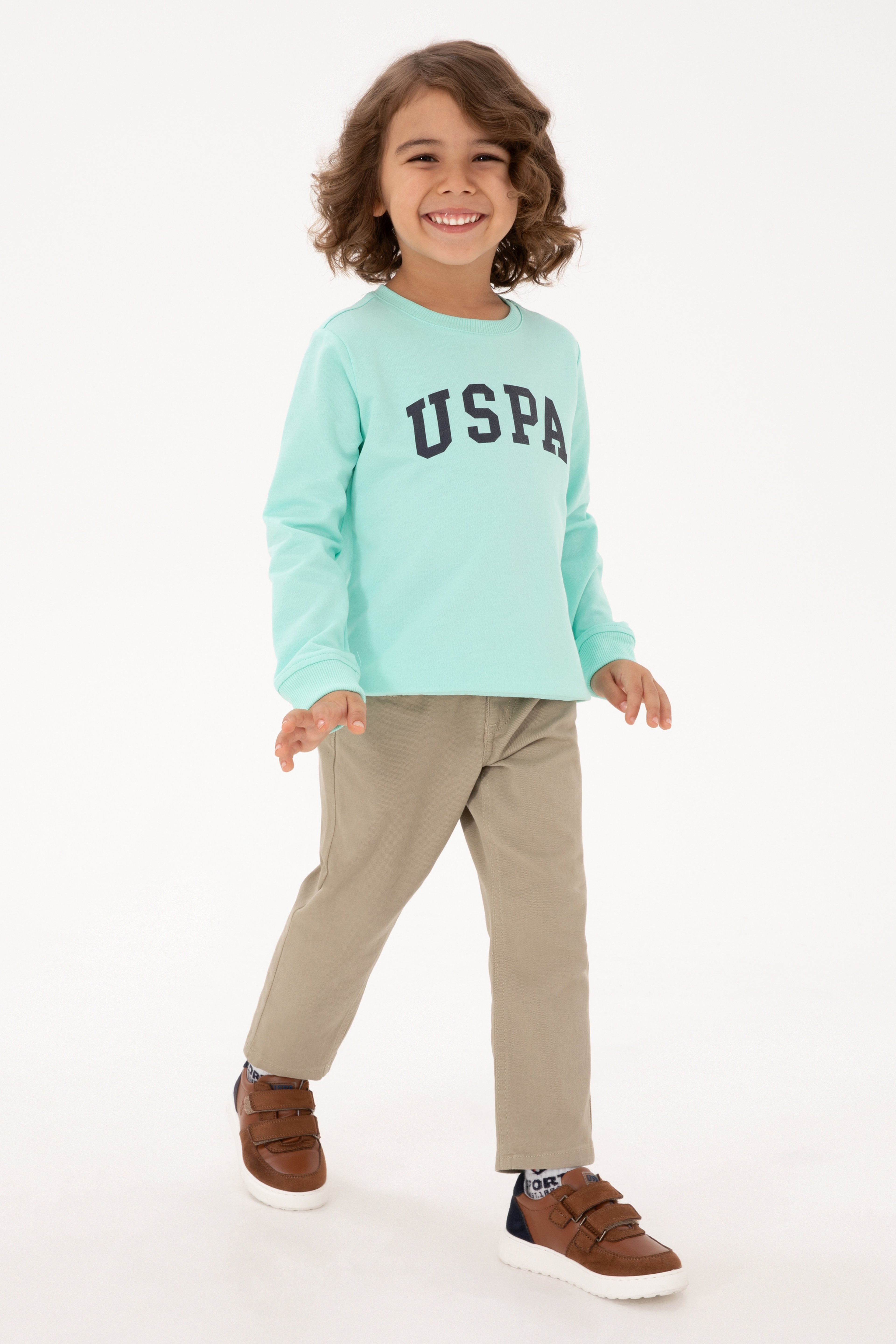 Erkek Çocuk Yeşil Basic Bisiklet Yaka Sweatshirt
