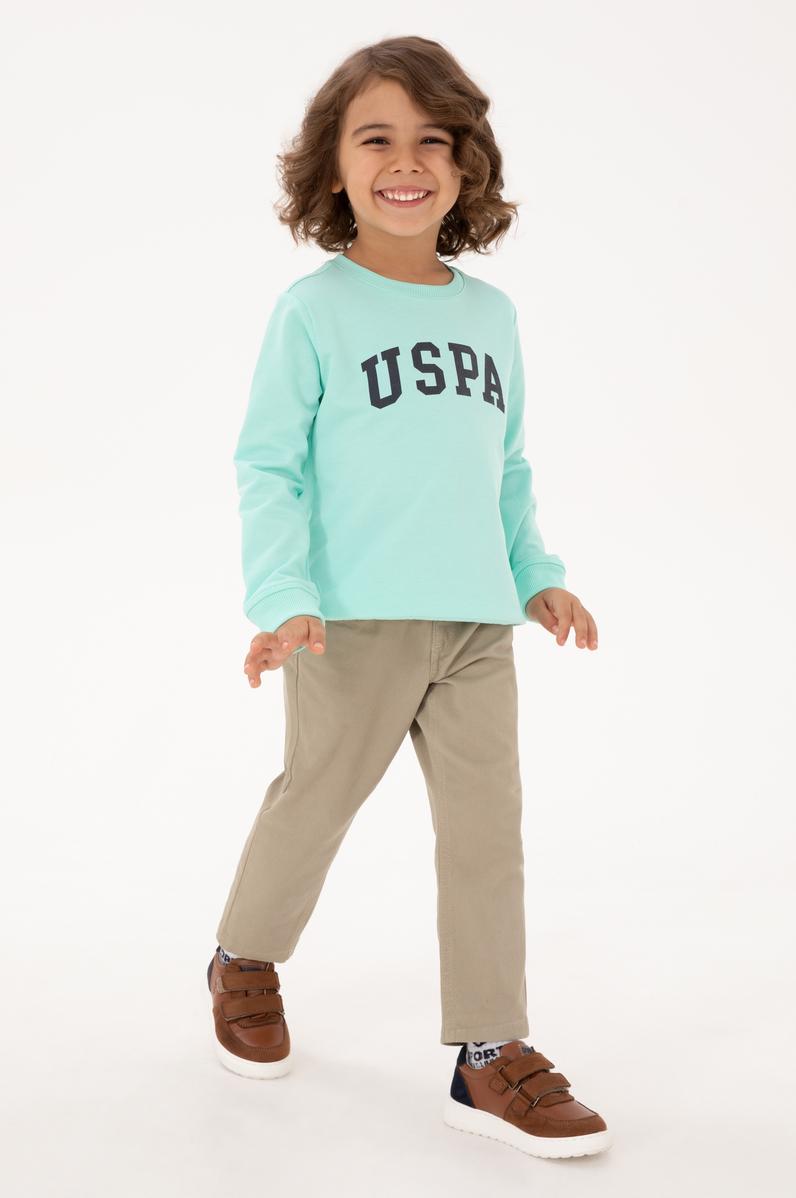 Erkek Çocuk Yeşil Basic Bisiklet Yaka Sweatshirt