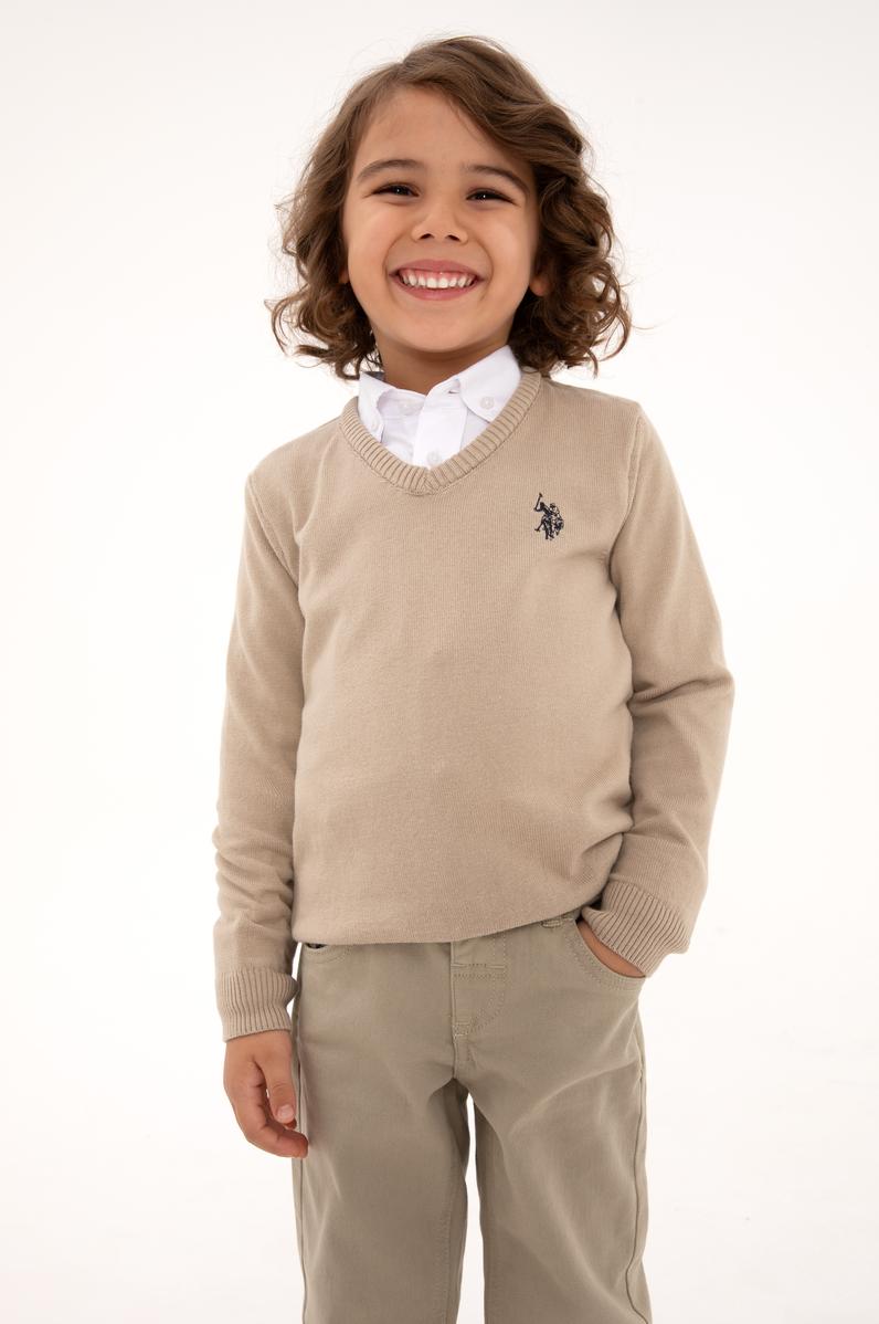 Erkek Çocuk Açık Haki Basic Kazak