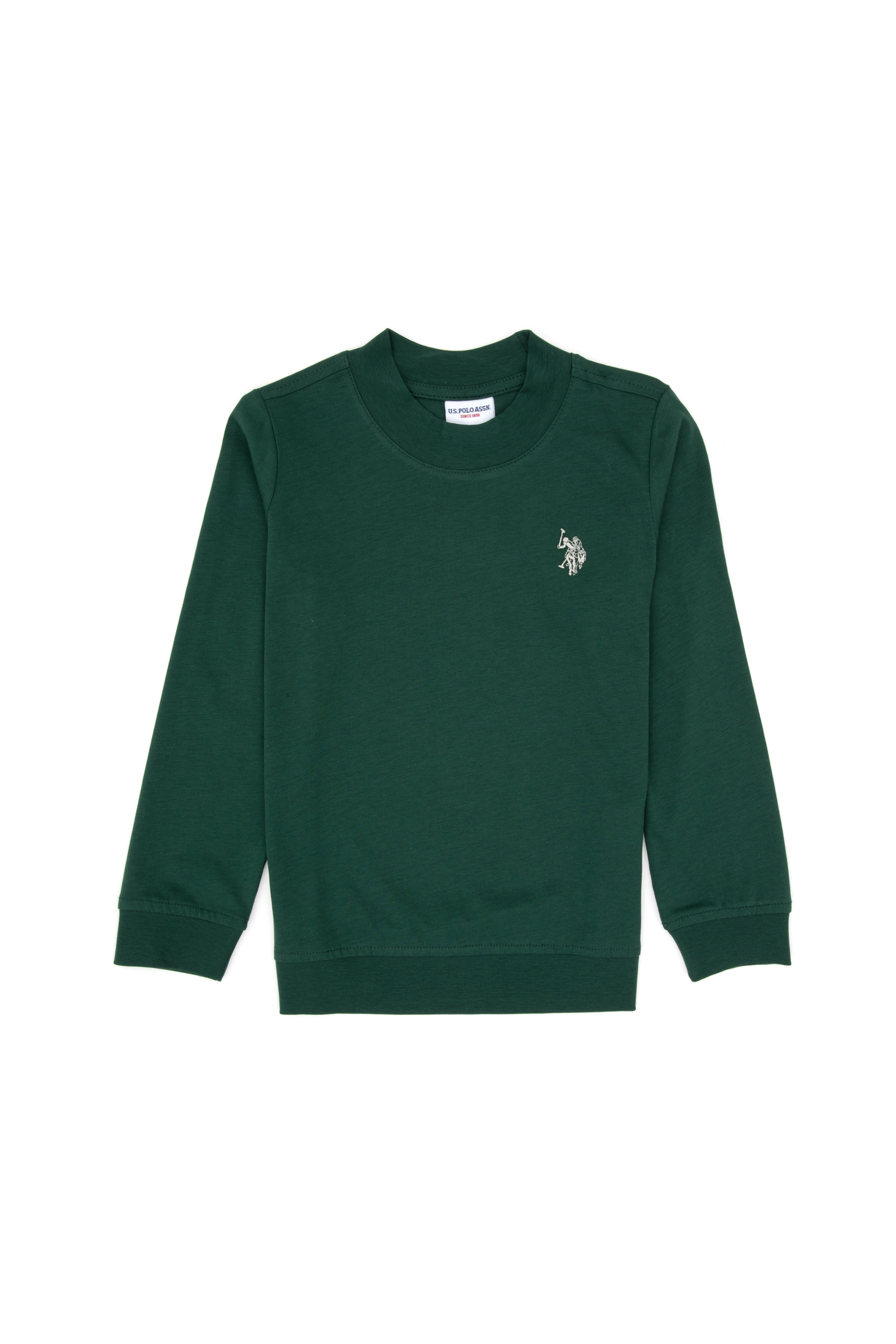 Erkek Çocuk Koyu Yeşil Basic Bisiklet Yaka Sweatshirt