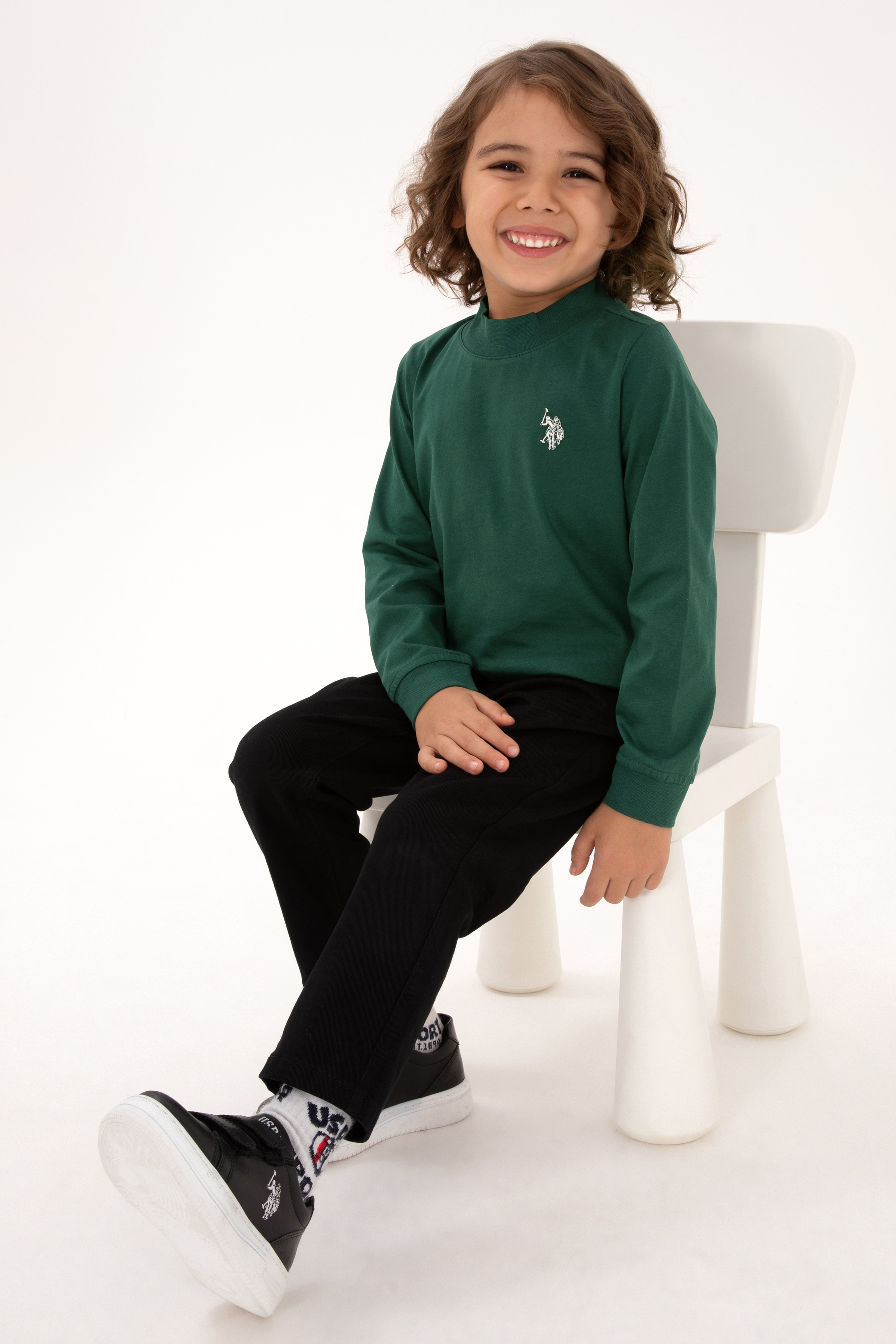 Erkek Çocuk Koyu Yeşil Basic Bisiklet Yaka Sweatshirt - Image 2