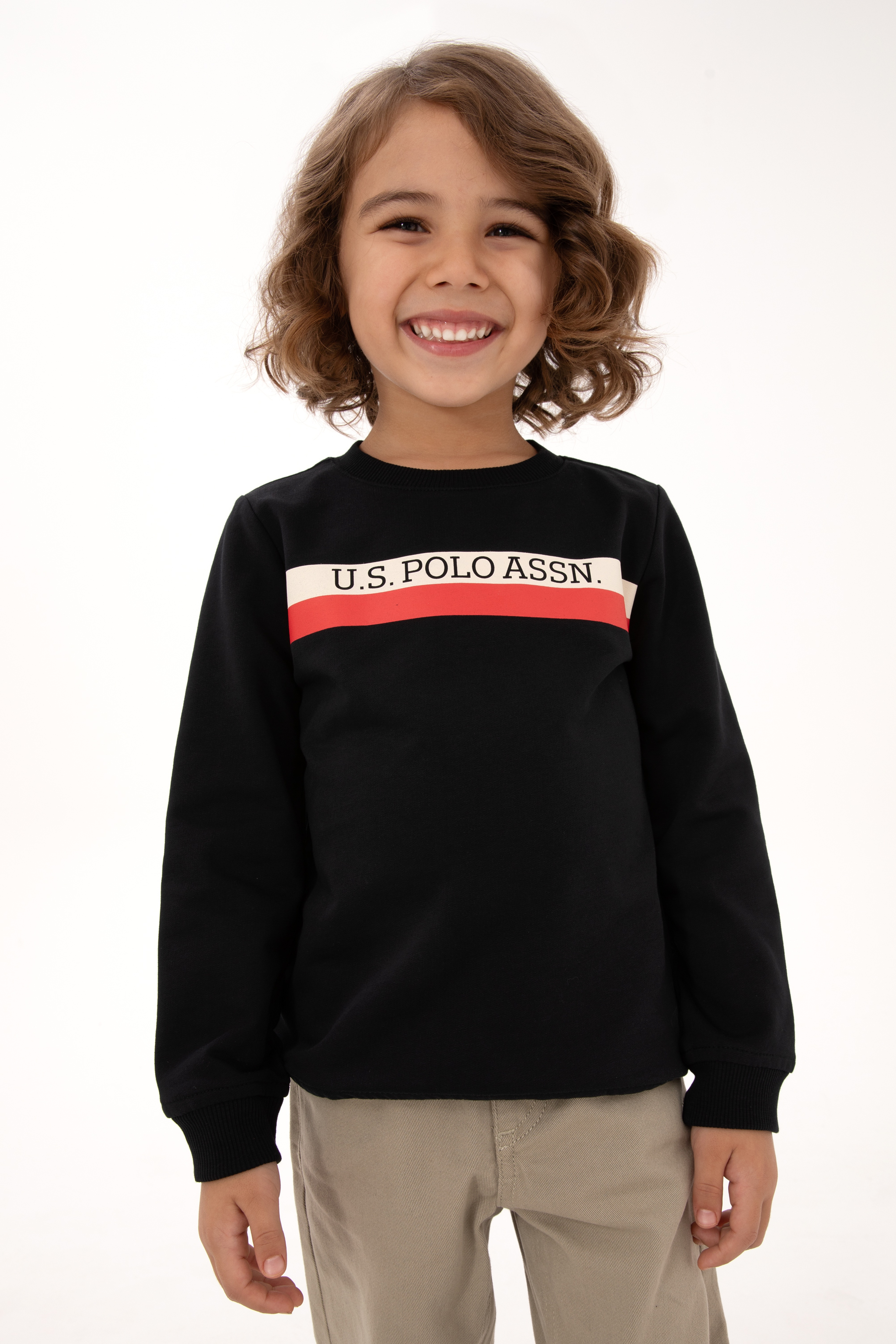 Erkek Çocuk Siyah Basic Bsiklet Yaka Sweatshirt - Image 1