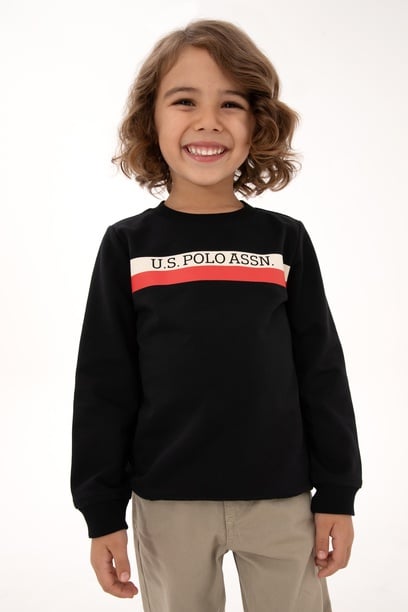 Erkek Çocuk Siyah Basic Bsiklet Yaka Sweatshirt