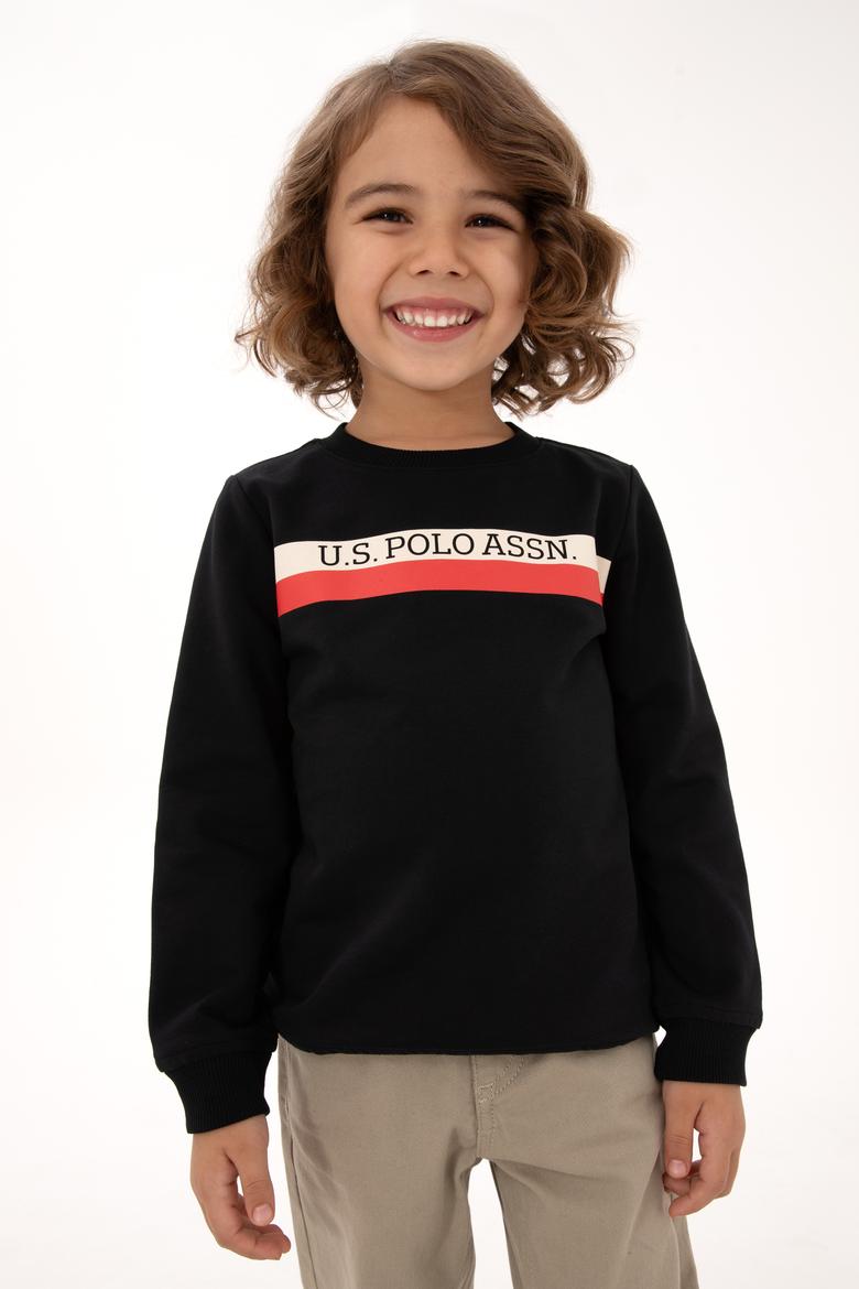 Erkek Çocuk Siyah Basic Bsiklet Yaka Sweatshirt