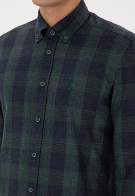 Erkek Koyu Yeşil Kareli Uzun Kollu Gömlek - 50308501006