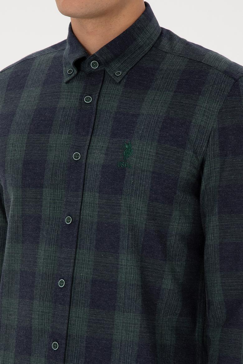 Erkek Koyu Yeşil Kareli Uzun Kollu Gömlek - 50308501006