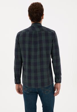 Erkek Koyu Yeşil Kareli Uzun Kollu Gömlek - 50308501006