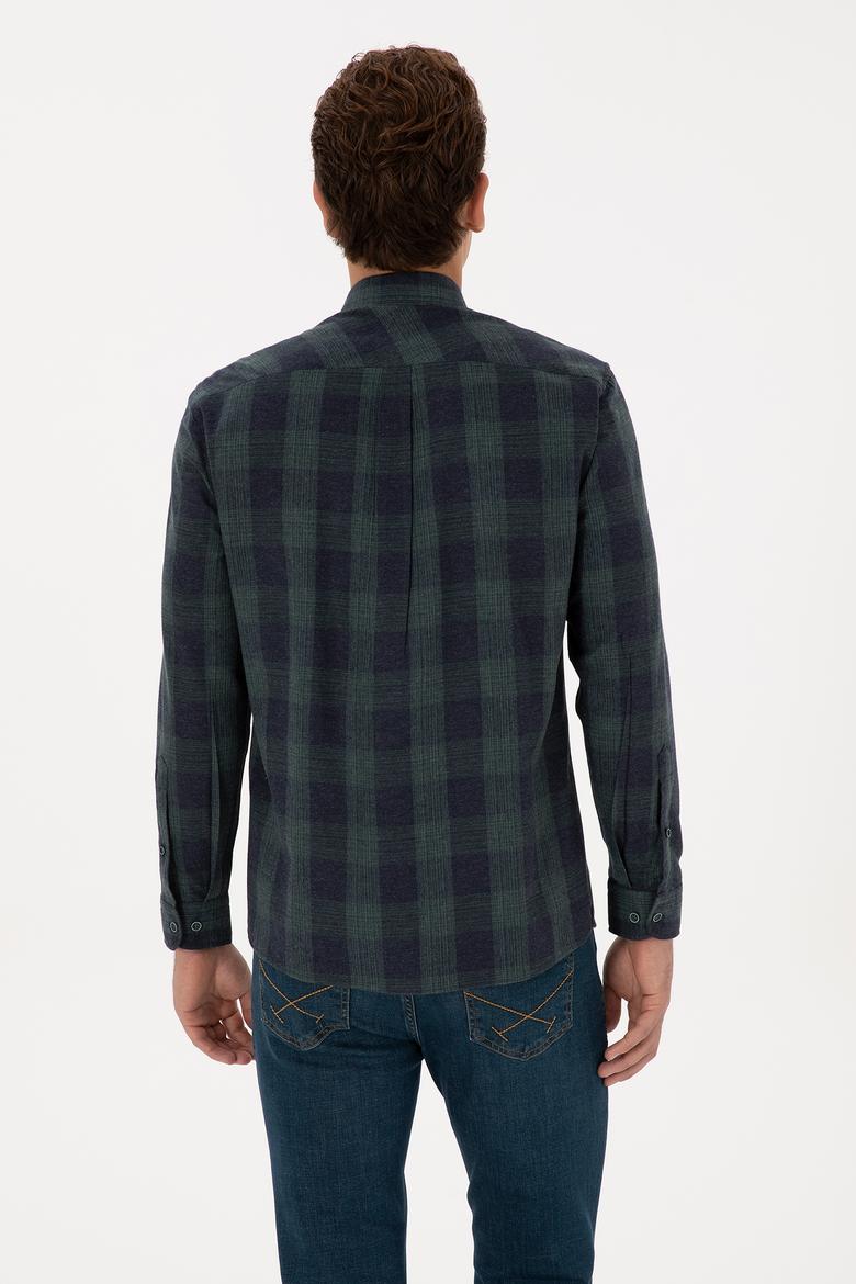 Erkek Koyu Yeşil Kareli Uzun Kollu Gömlek - 50308501006
