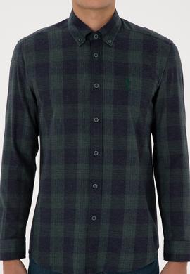 Erkek Koyu Yeşil Kareli Uzun Kollu Gömlek - 50308501006