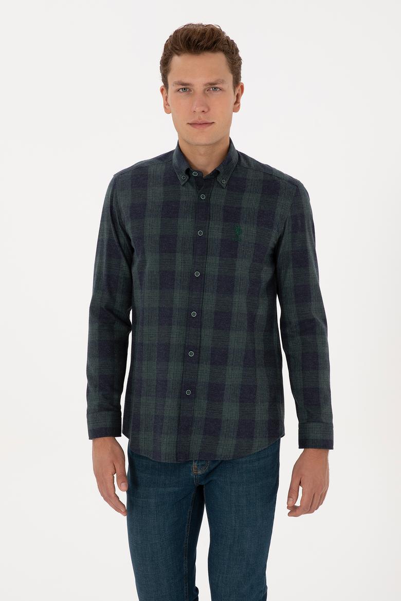 Erkek Koyu Yeşil Kareli Uzun Kollu Gömlek - 50308501006