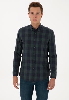 Erkek Koyu Yeşil Kareli Uzun Kollu Gömlek - 50308501006
