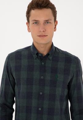 Erkek Koyu Yeşil Kareli Uzun Kollu Gömlek - 50308501006