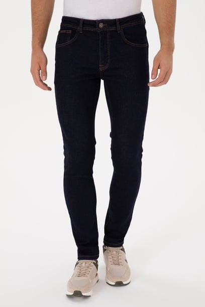 Erkek Koyu Mavi Real Slim Fit Jean Pantolon