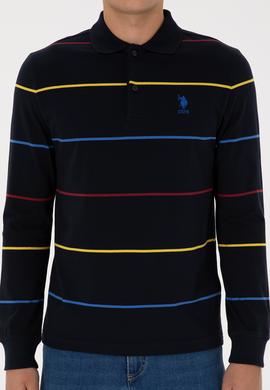 Erkek Regular Fit Polo Yaka Çizgili Lacivert Sweatshirt - 50308761001