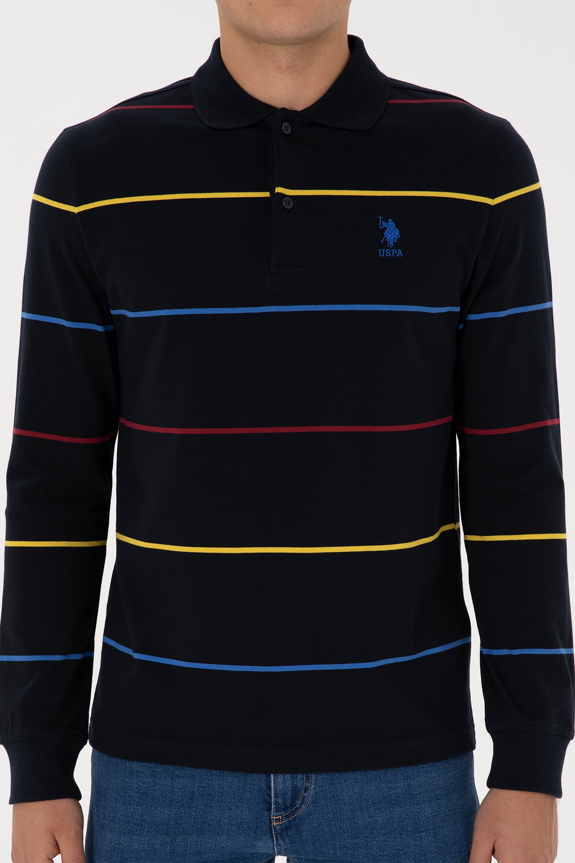 Erkek Regular Fit Polo Yaka Lacivert Sweatshirt