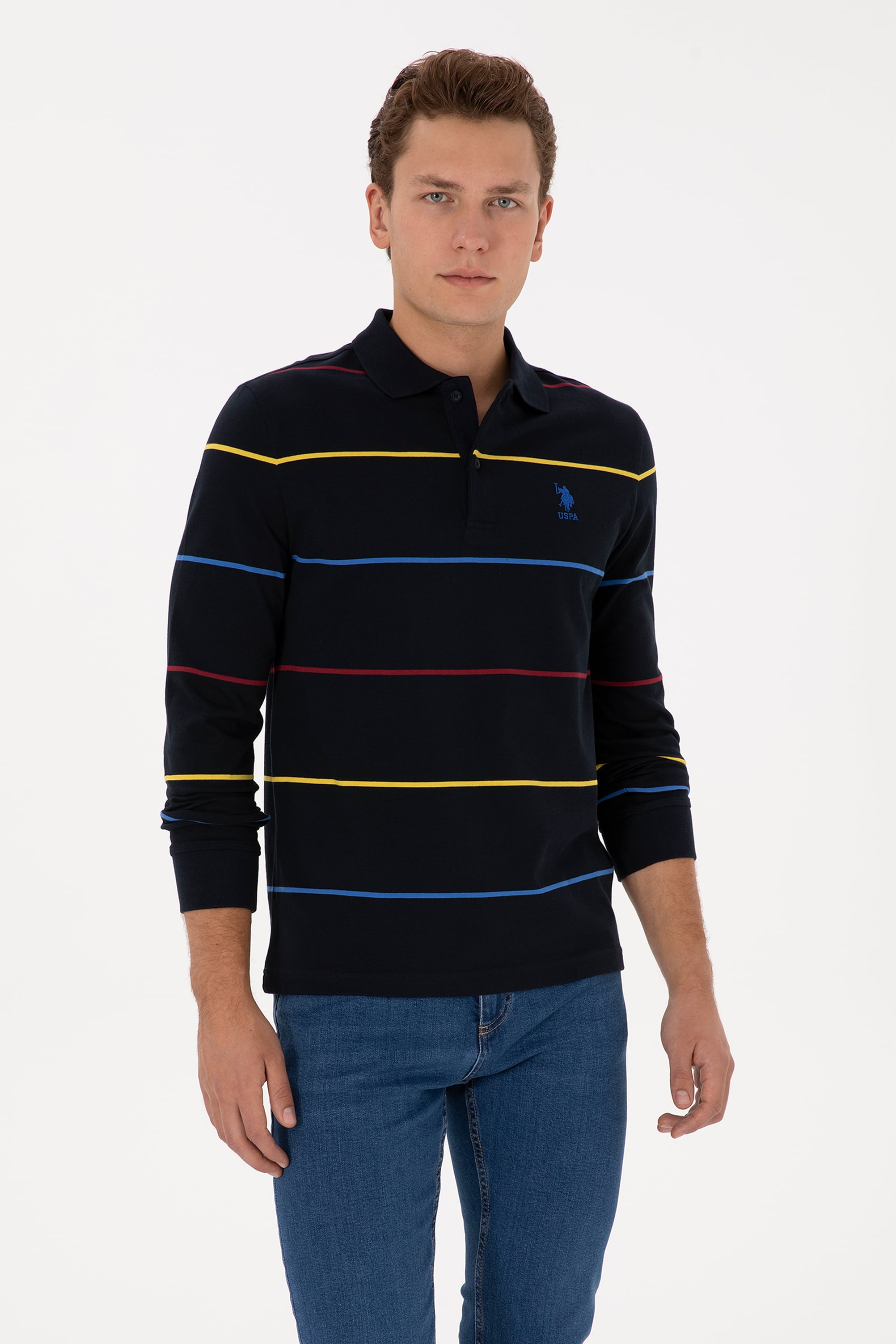 Erkek Regular Fit Polo Yaka Lacivert Sweatshirt