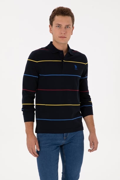 Erkek Regular Fit Polo Yaka Lacivert Sweatshirt