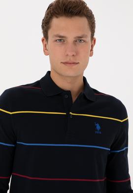 Erkek Regular Fit Polo Yaka Çizgili Lacivert Sweatshirt - 50308761001