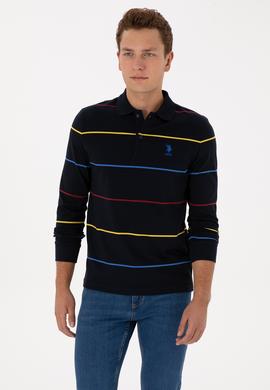 Erkek Regular Fit Polo Yaka Çizgili Lacivert Sweatshirt - 50308761001