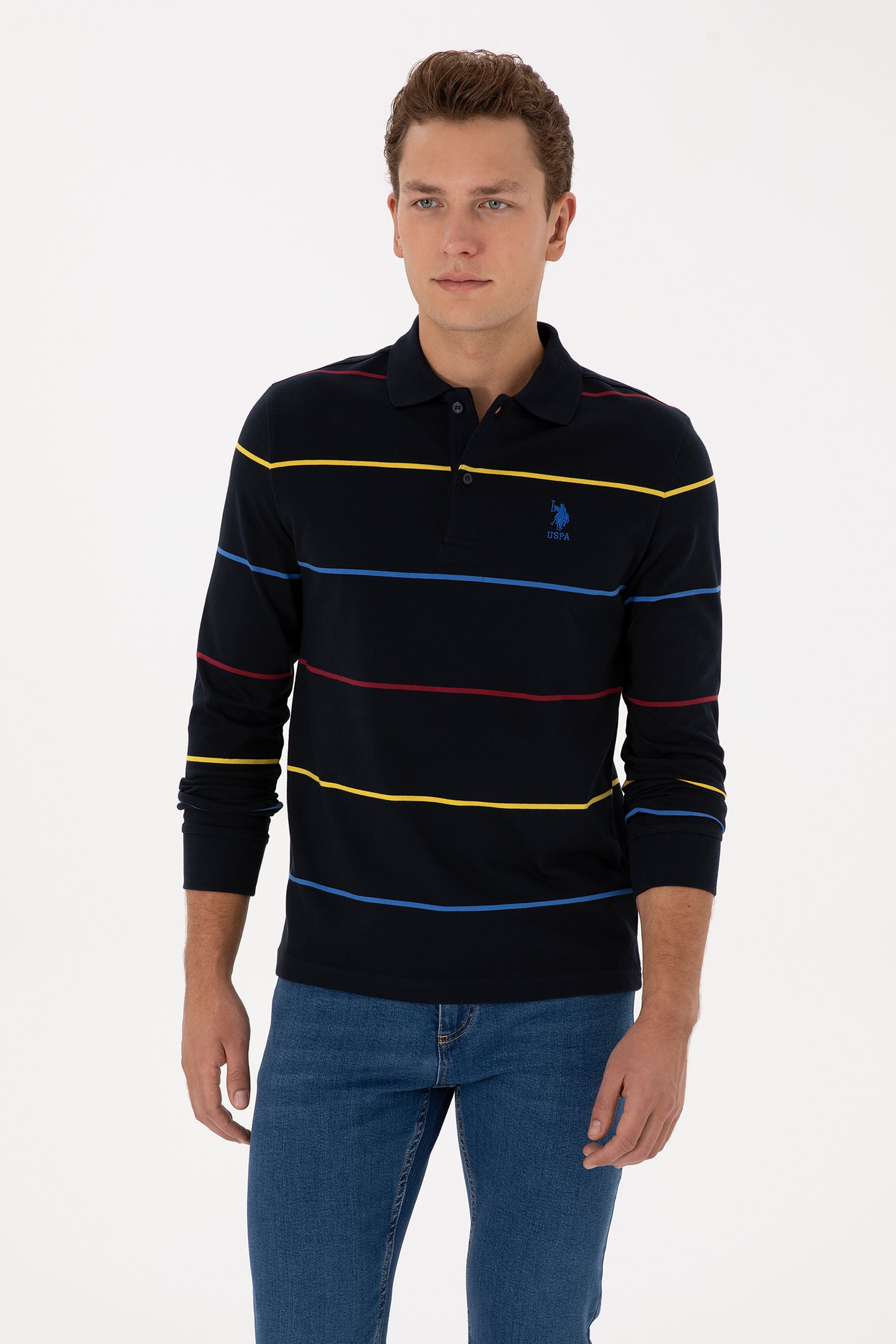 Erkek Regular Fit Polo Yaka Lacivert Sweatshirt - Image 3