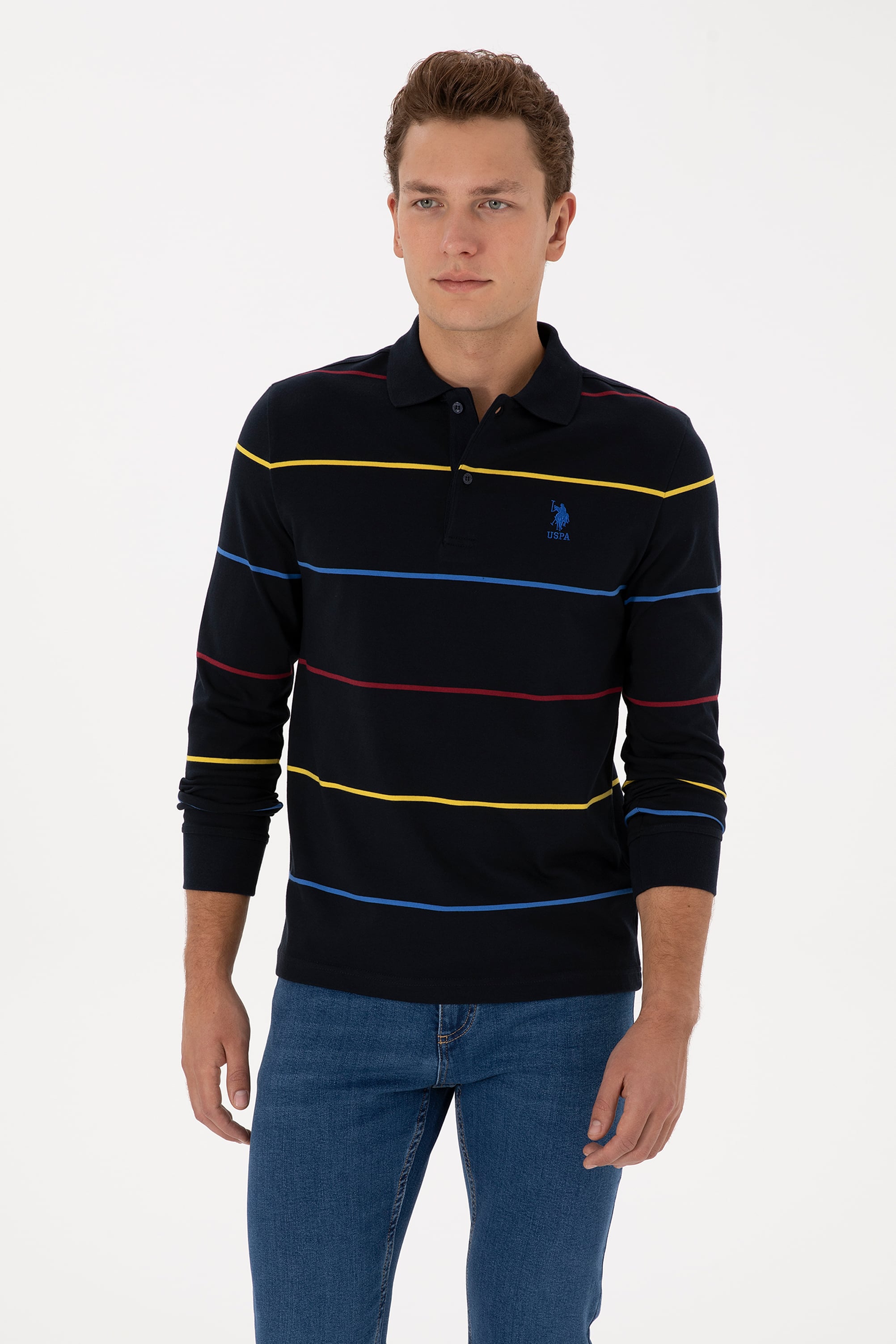 Erkek Regular Fit Polo Yaka Lacivert Sweatshirt