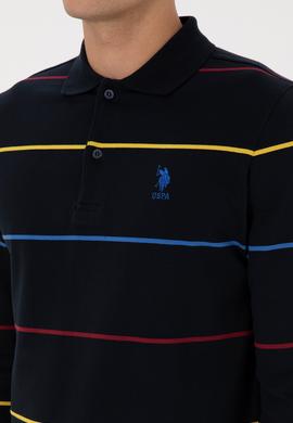 Erkek Regular Fit Polo Yaka Çizgili Lacivert Sweatshirt - 50308761001