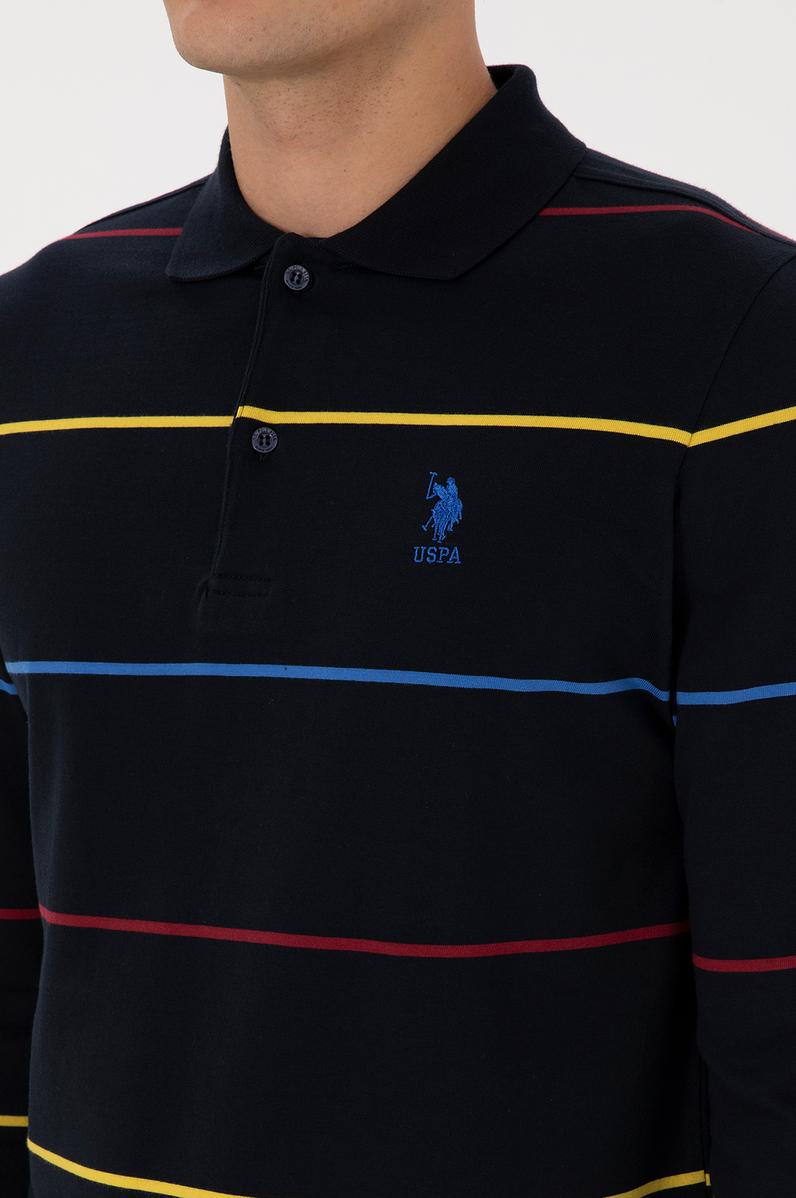 Erkek Regular Fit Polo Yaka Çizgili Lacivert Sweatshirt