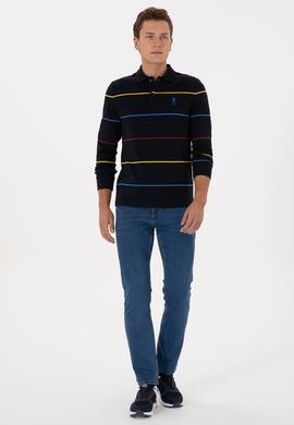 Erkek Regular Fit Polo Yaka Çizgili Lacivert Sweatshirt - 50308761001