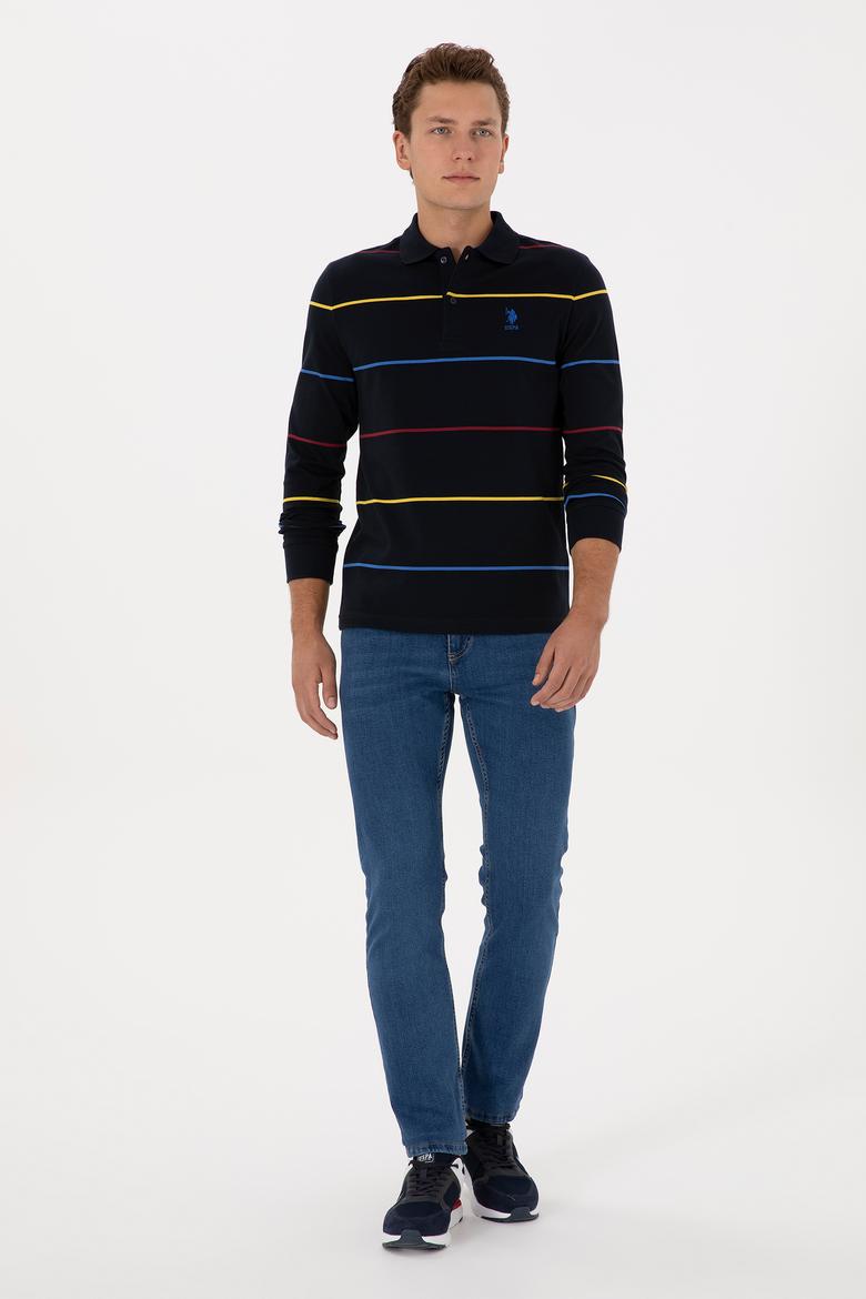 Erkek Regular Fit Polo Yaka Çizgili Lacivert Sweatshirt - 50308761001